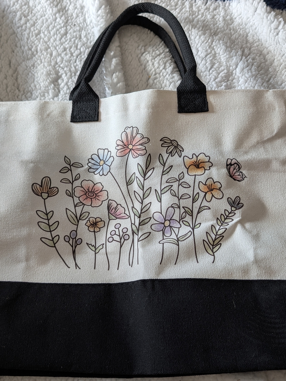 Amazon Cream Floral Canvas Tote with Black Trim